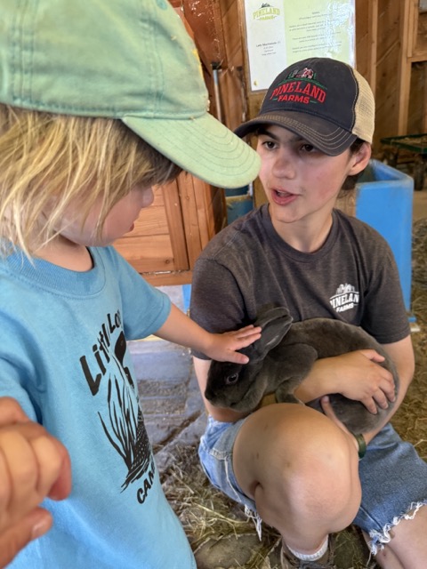 A Little Loon meeting a rabbit during the Pineland Farms field trip